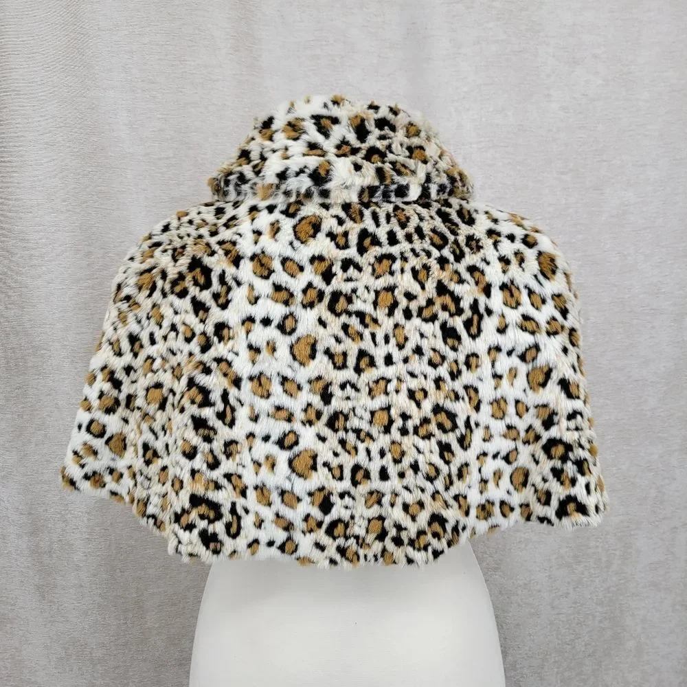 Newport News Y2K or 90s Leopard Print Faux Fur Cape with Bow